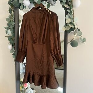 Brown mini dress with ruffle detail #minidress